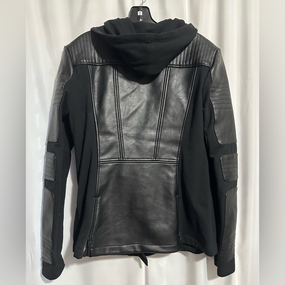 Blanc Noir Black Hooded Moto Style Jacket - Picture 7 of 9